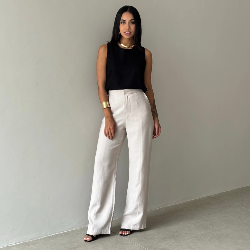 Calça Wide Leg Malu - Cinza