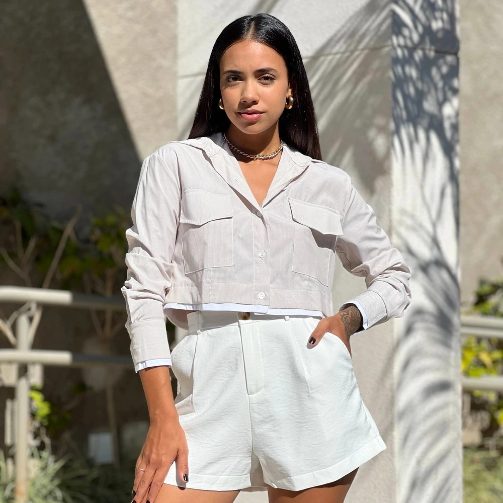 Camisa Cropped Eliane - Bege