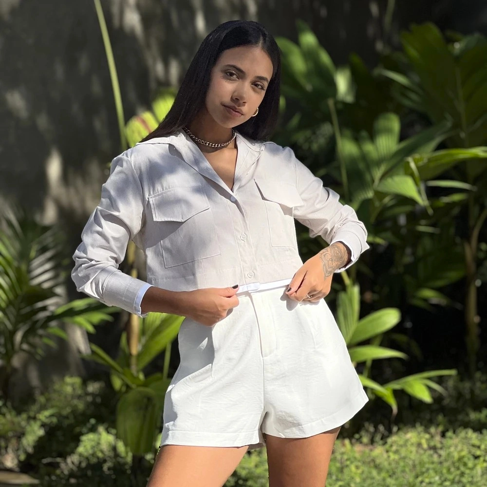 Camisa Cropped Eliane - Bege