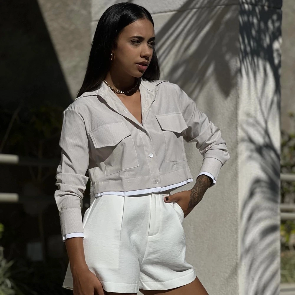 Camisa Cropped Eliane - Bege