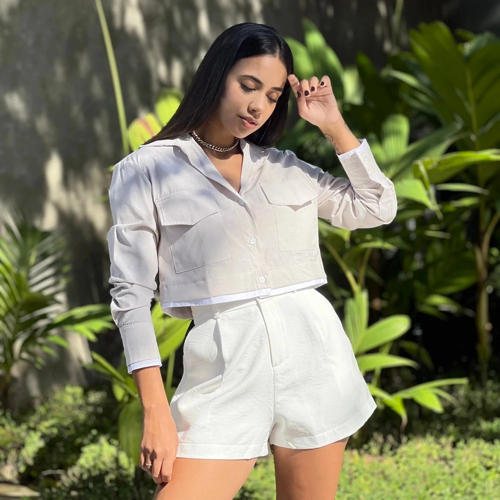 Camisa Cropped Eliane - Bege