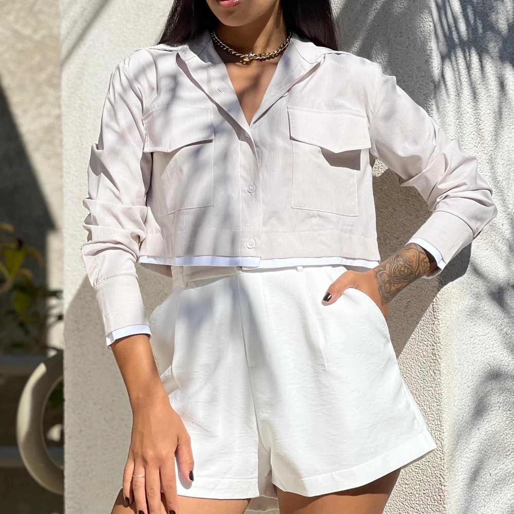 Camisa Cropped Eliane - Bege