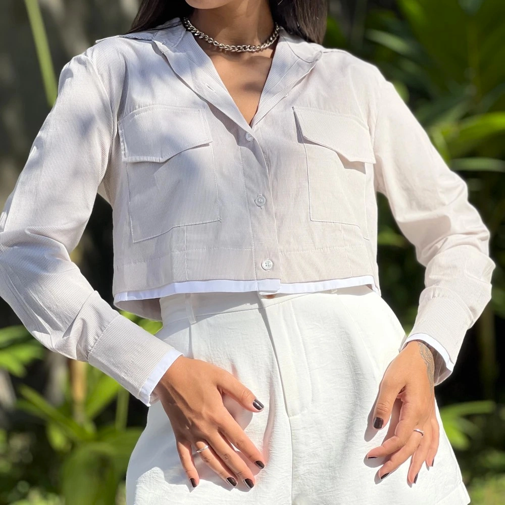 Camisa Cropped Eliane - Bege