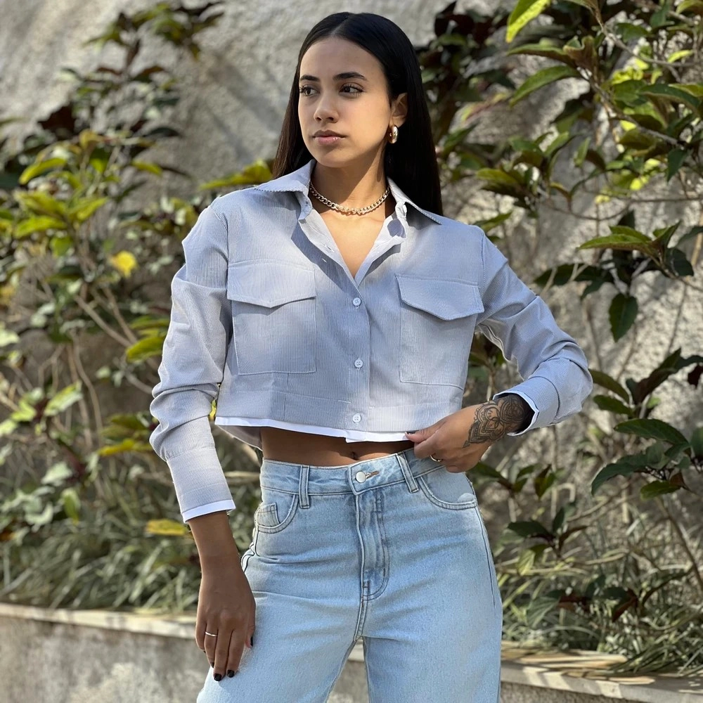 Camisa Cropped Eliane - Cinza