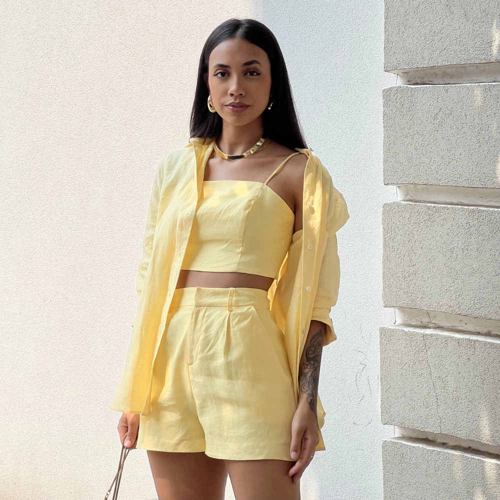 Cropped Linho Renata - Amarelo