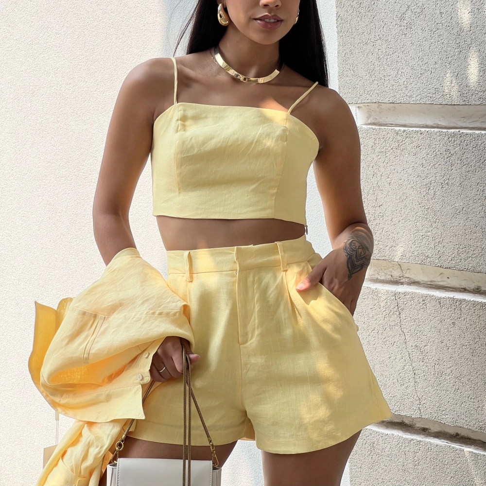 Cropped Linho Renata - Amarelo