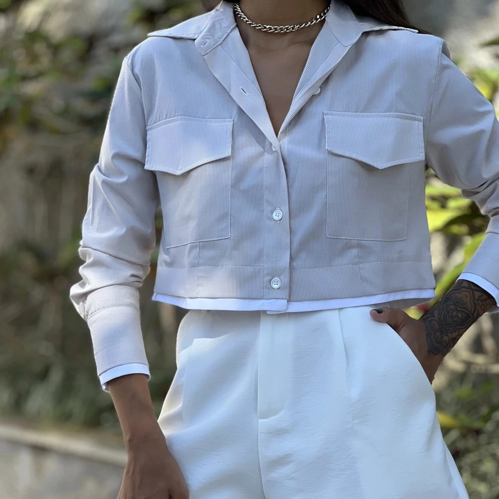 Camisa Cropped Eliane - Bege