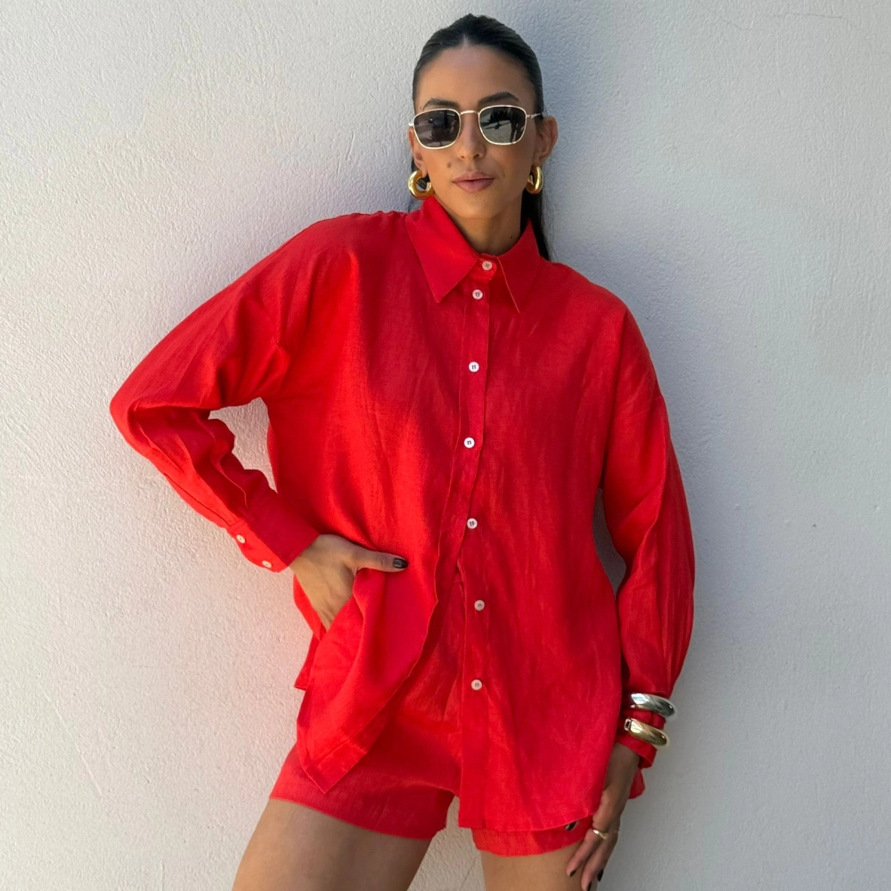 Camisa Linho Kamily - Vermelho